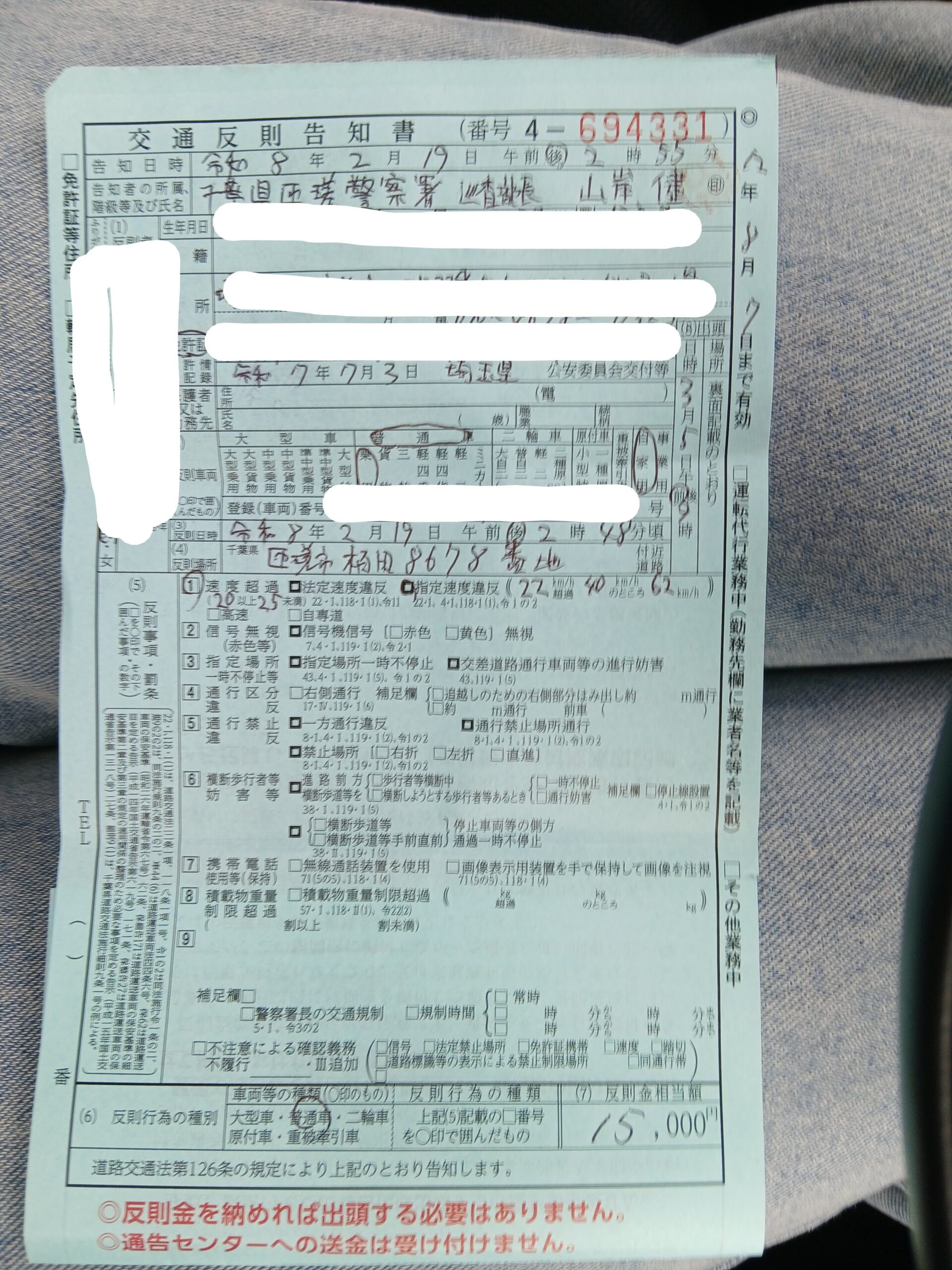 スピード違反　
